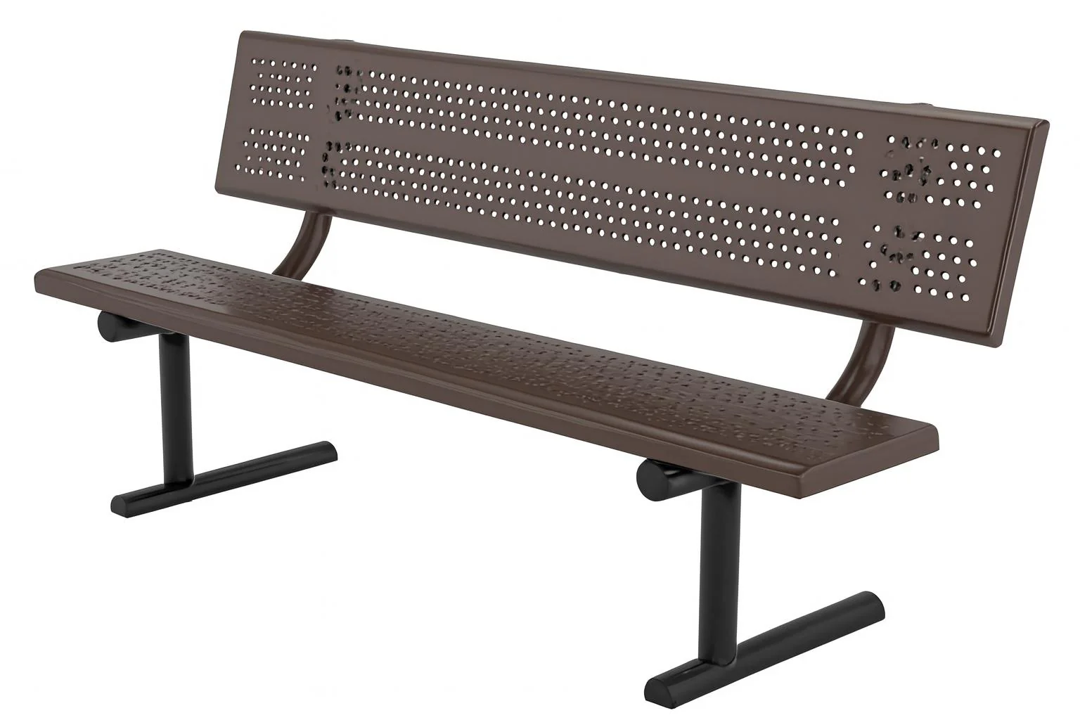 Beveled Perforated Steel Park Bench with Back - Image 3