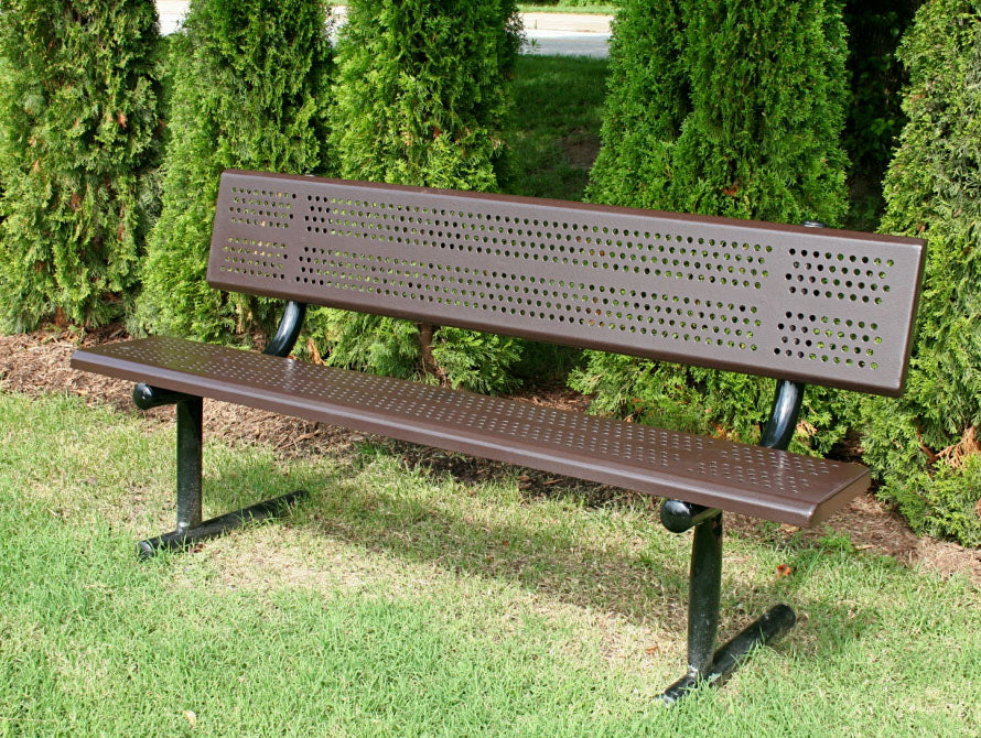 Beveled Perforated Steel Park Bench with Back - Image 4